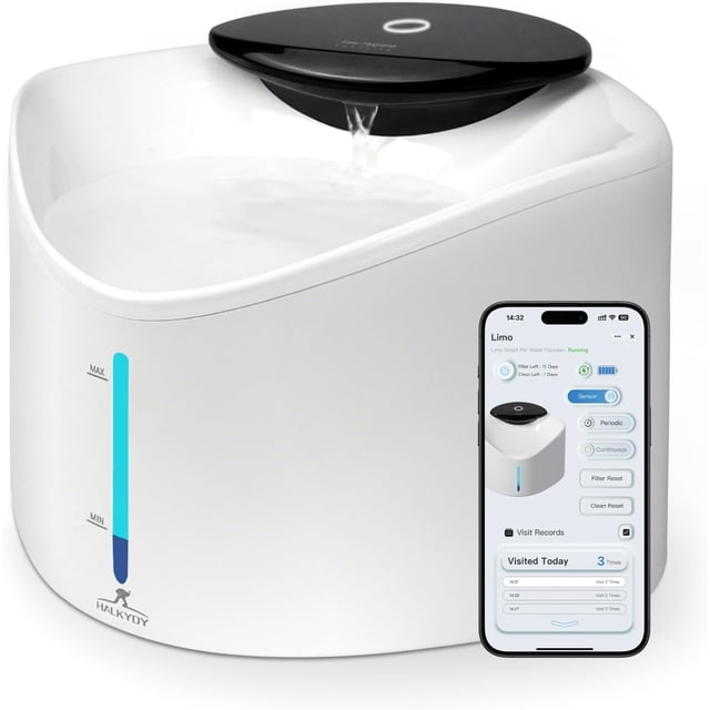 Fuente de agua inalámbrica para gatos HALKYDY Smart App de 2,5 L con monitor