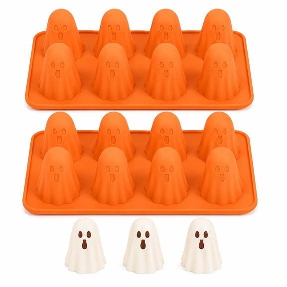 Ghost Silicone Mold, 2 Pack 16 Cavity Halloween Baking Molds for Chocolate Candy Jello Ice Cubes Mini Desserts, Flexible Reusable Non-Stick Kitchen Tool, Halloween Party Supplies