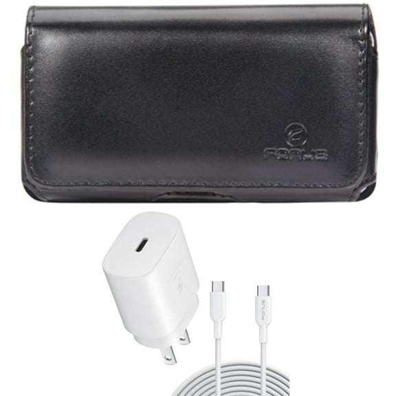 25W Fast Home Charger w Case Belt Clip for Samsung Galaxy S22,S21,S20 - PD Type-C 10ft USB-C Cable , Leather Swivel Holster