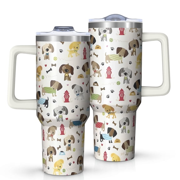 OBREWU Rover Cream Dogs Bone Tumbler with Handle and Lid,Rover Cream Dogs Bone 40oz Double Wall Vacuum Insulated Tumbler,Cups Gift for Women and Men