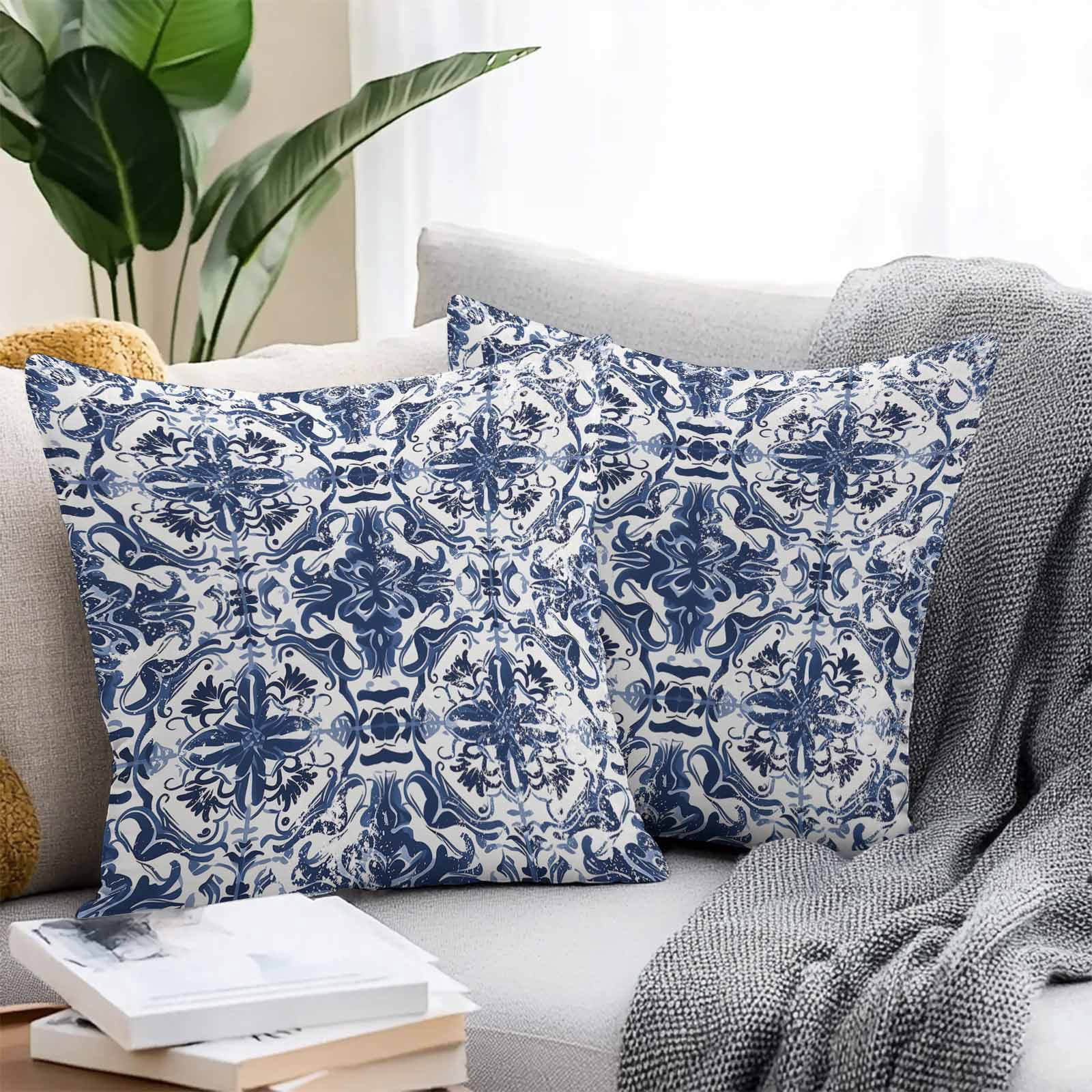 Boanket Outdoor Pillow Covers 20 x 20 Inches, Blue Abstract, Waterproof Throw Pillow Cover Set of 2, Traditional Geometric Native Printing Decorative Square Cushion Covers for Patio/Tent/Couch/Garden