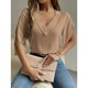 thumbnail image 2 of Mujeres ruffle manga corta tops moda casual mujeres encaje profundo V cuello manga corta camisa para el trabajo diario compras albaricoque S, 2 of 7