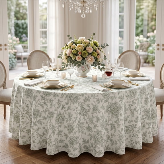 120in Round Sage Green Floral Farmhouse Tablecloth for Dining Room