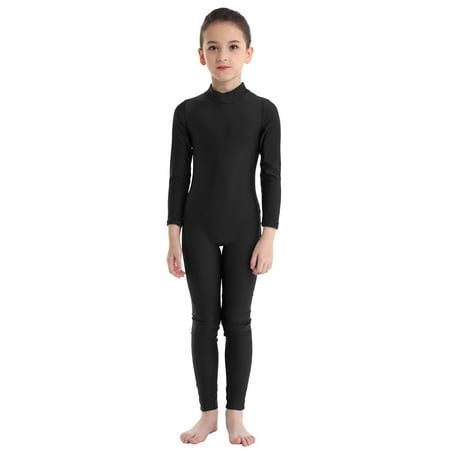 Aiihoo Girls Gymnastics Leotards Full Body Unitards Long Sleeve Bodysuit Ice Skating Unitard Ballet Dance Dancewear Black 3-4