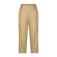 thumbnail image 7 of Women's High Waist Wide Leg Capri Pants Stretchy Workout Yoga Trousers Casual Athletic Lounge Pants with Pockets & Side Slits Khaki S, 7 of 7