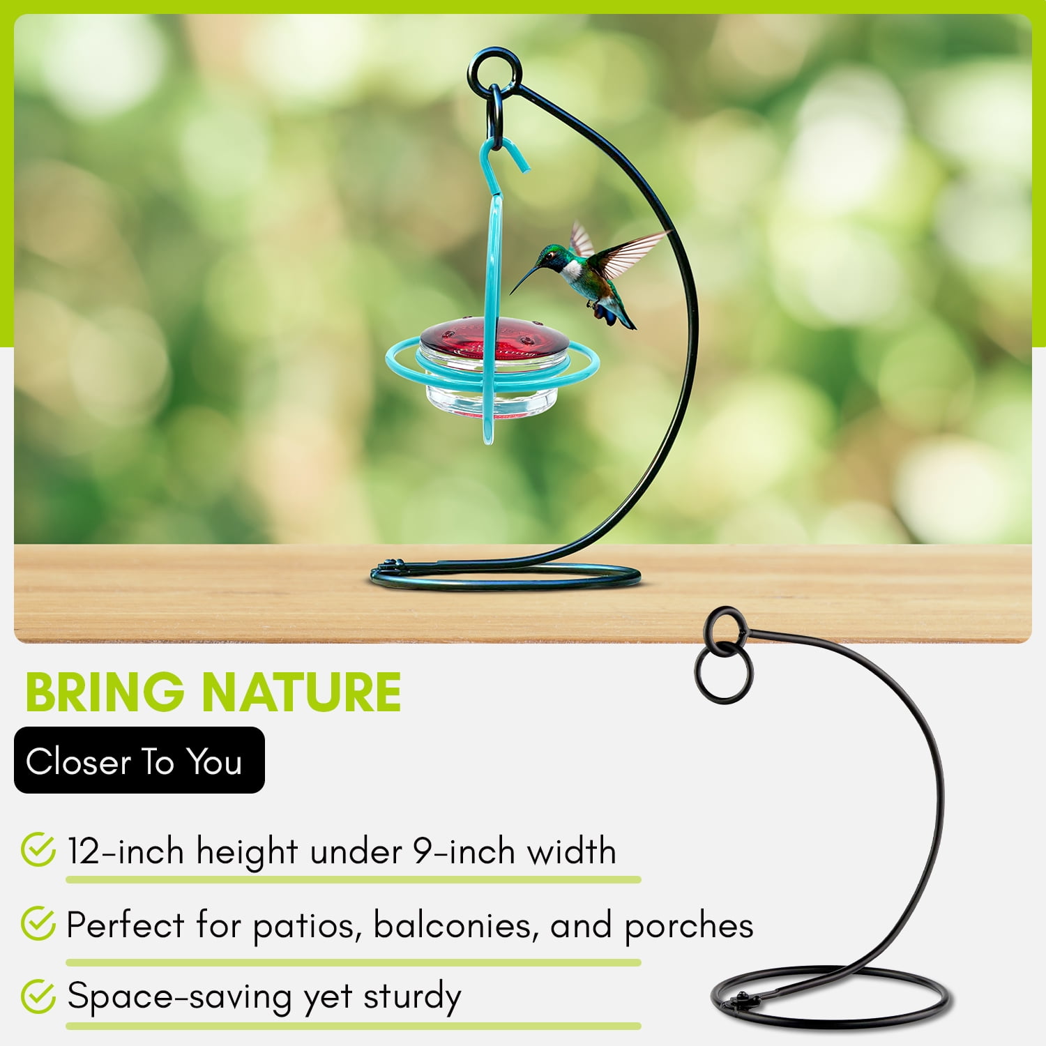Mosaic Birds Metal Hummingbird Feeders Stand for Outdoors - Traditional Bird Feeder Holder for Garden - Black