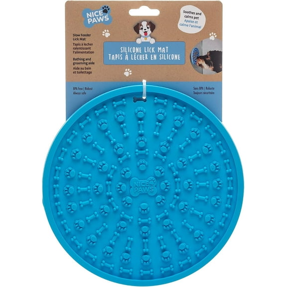 NICE PAWS - BLUE- Lick Mat for Dogs & Cats - 1 Mat - Dog Distraction Lick Pad with Suction Cups for Treats, Grooming & Dental Health