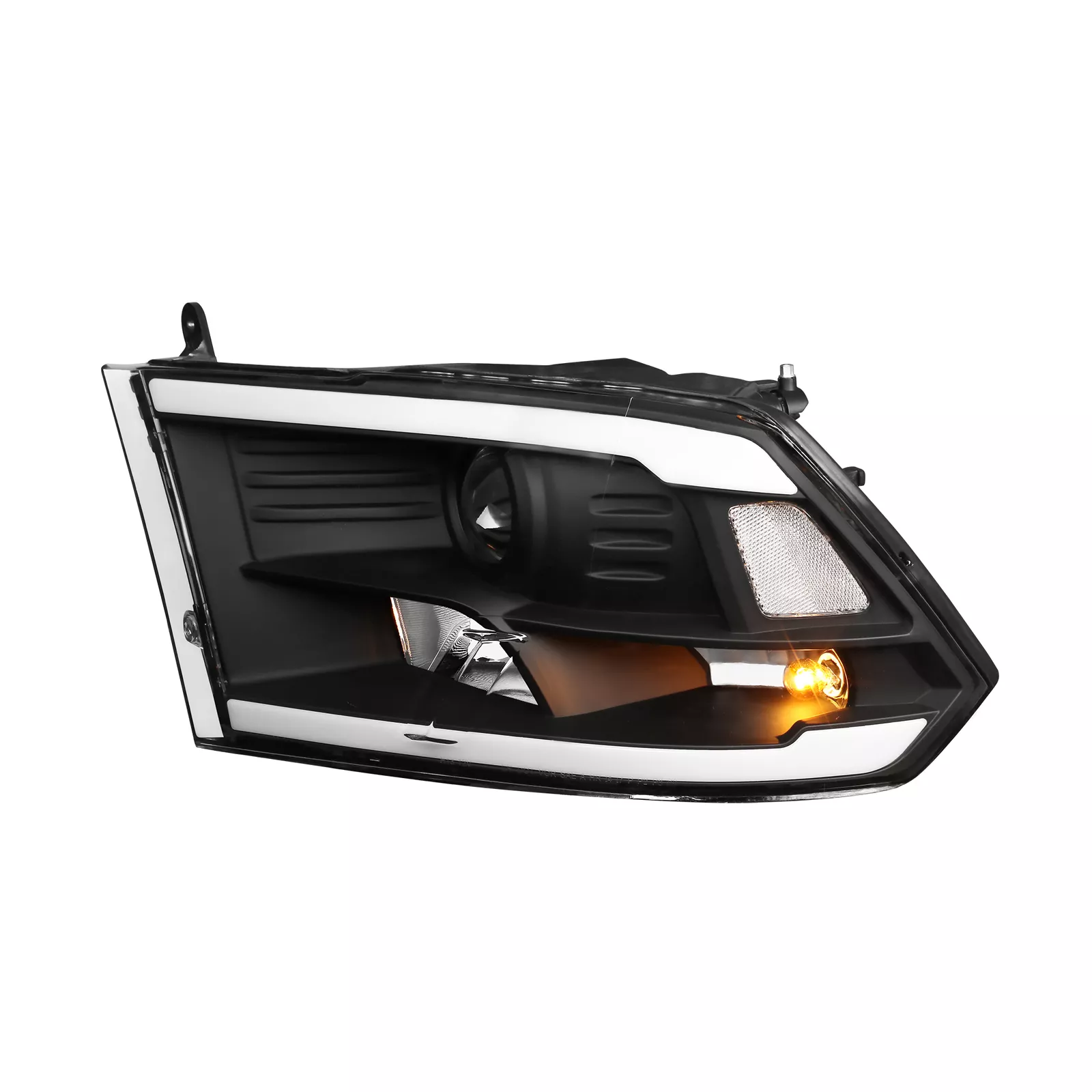 MOSTPLUS Pair LED DRL Black Headlights for 2009-2018 Dodge Ram 1500 2500 3500 Halogen