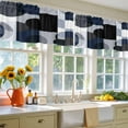 thumbnail image 3 of 2 Pack Abstract Stitching Valance for Window Blue Black Square Round Visual Art Kitchen Valance Rod Pocket Short Curtain Topper Decorative Window Treatment for Living Room Bedroom 60"x18", 3 of 8