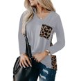 thumbnail image 1 of New Women's Casual Loose T Shirts Color Matching Design Pockets Decor V Neck Short Sleeve Leopard Print Pullovers Top, 1 of 2