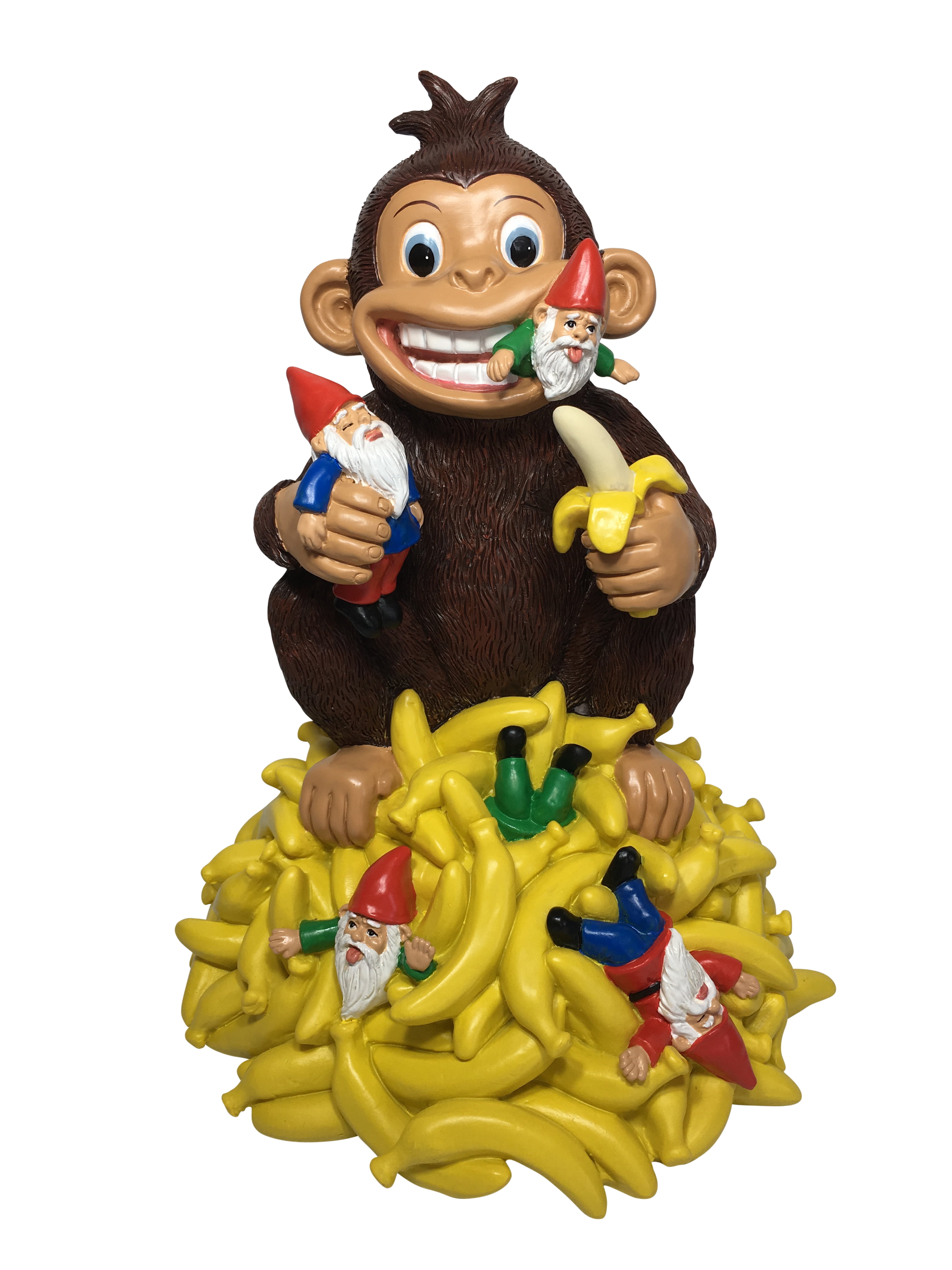 Gnomes & Bananas Miniature Monkey with Bananas and Gnomes 11” Tall