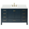 thumbnail image 2 of ARIEL Cambridge 54" Midnight Blue Bathroom Vanity, 1.5" Edge Carrara White Quartz Countertop & Splash, Rectangular Sink, 2 Soft Closing Doors, 9 Full Extension Dovetail Drawers, Satin Brass, 2 of 8