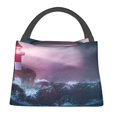 thumbnail image 3 of Horeoi lighthouse Waves Torrential Rain Pattern Portable Insulation Bag for Work Picnic Travel with Zipper and Handle Foldable Thermal Lunch Tote, 3 of 4