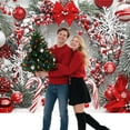 thumbnail image 2 of 6X4FT Merry Christmas Party Backdrop Red Candy Cane Winter Snowflake Xmas Tree Ball Flowers Photography Background New Year Eve Holiday Baby Shower Banner Decoration Photo Props, 2 of 5