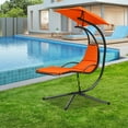 thumbnail image 3 of Patiojoy Outdoor Hanging Chaise Lounge Chair Floating Chaise Swing Lounger w/Canopy & Cushion Orange, 3 of 6