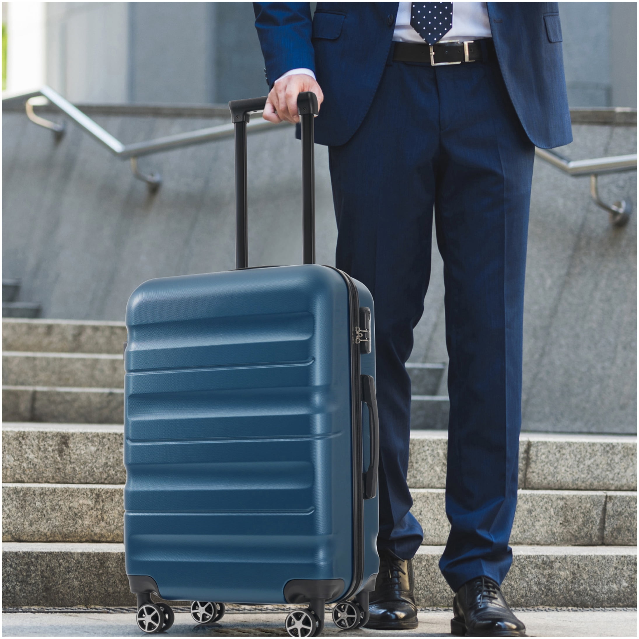 Inky Blue ABS Hardshell 6-Piece Luggage Set with Spinner Wheels, Lightweight & Durable Suitcases for Air Travel, Carry On and Checked Bags
