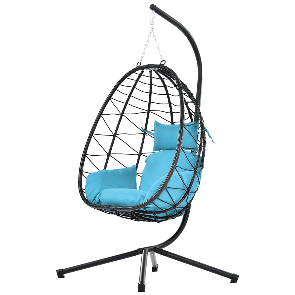 Outdoor Swinging Egg Chair, Patio Wicker Hanging Chairs with Stand, UV