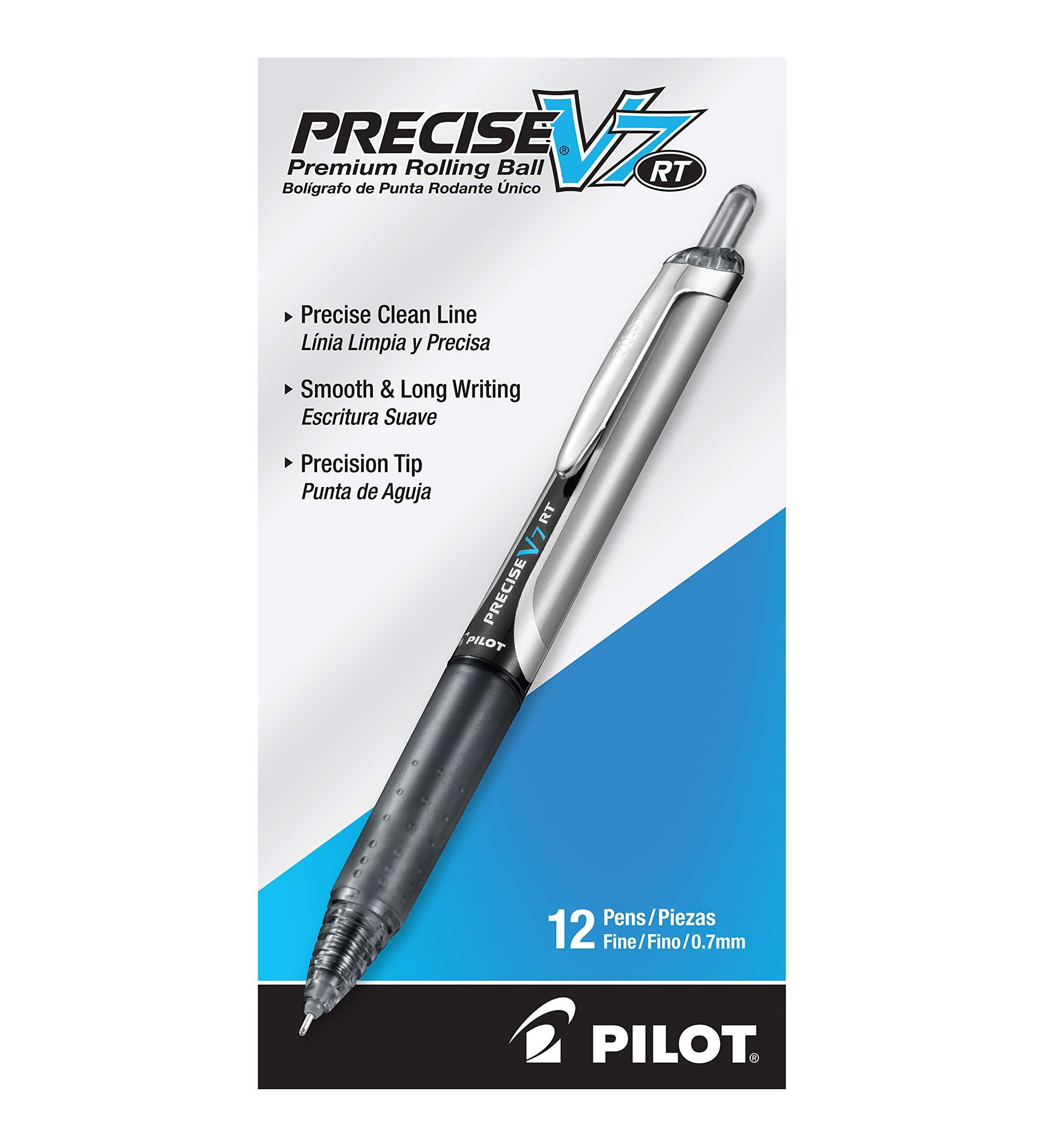 PILOT Precise V7 RT Refillable & Retractable Liquid Ink Rolling Ball Pens, Fine Point (0.7mm) Black Ink, 12-Pack (26067) Dozen Box