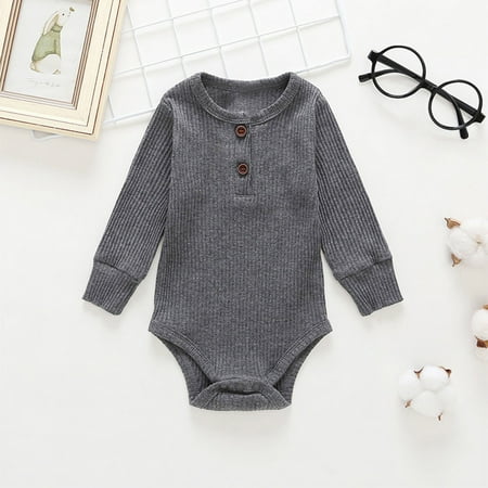 

Yubatuo Infant Newborn Baby Boys Girls Solid Striped Romper Jumpsuit Outfits Clothing Gray 80