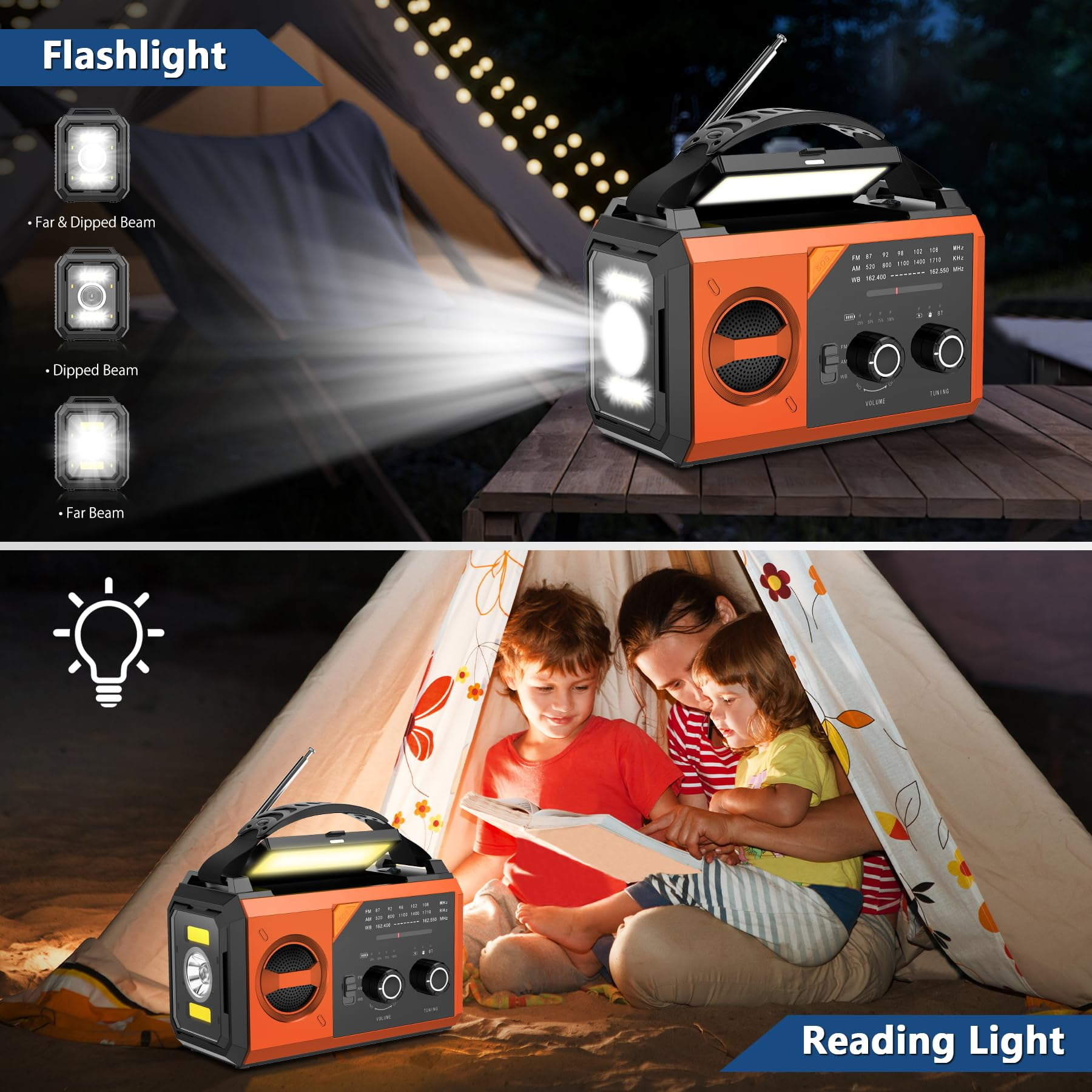 KOGYAS Weather Radio,20000mAh Solar Hand Crank Emergency Portable Radio with Bluetooth 5.3,Battery Powered AM/FM/NOAA Weather Alert with Flashlight,Cell Phone Charger and SOS Siren for Power Outages