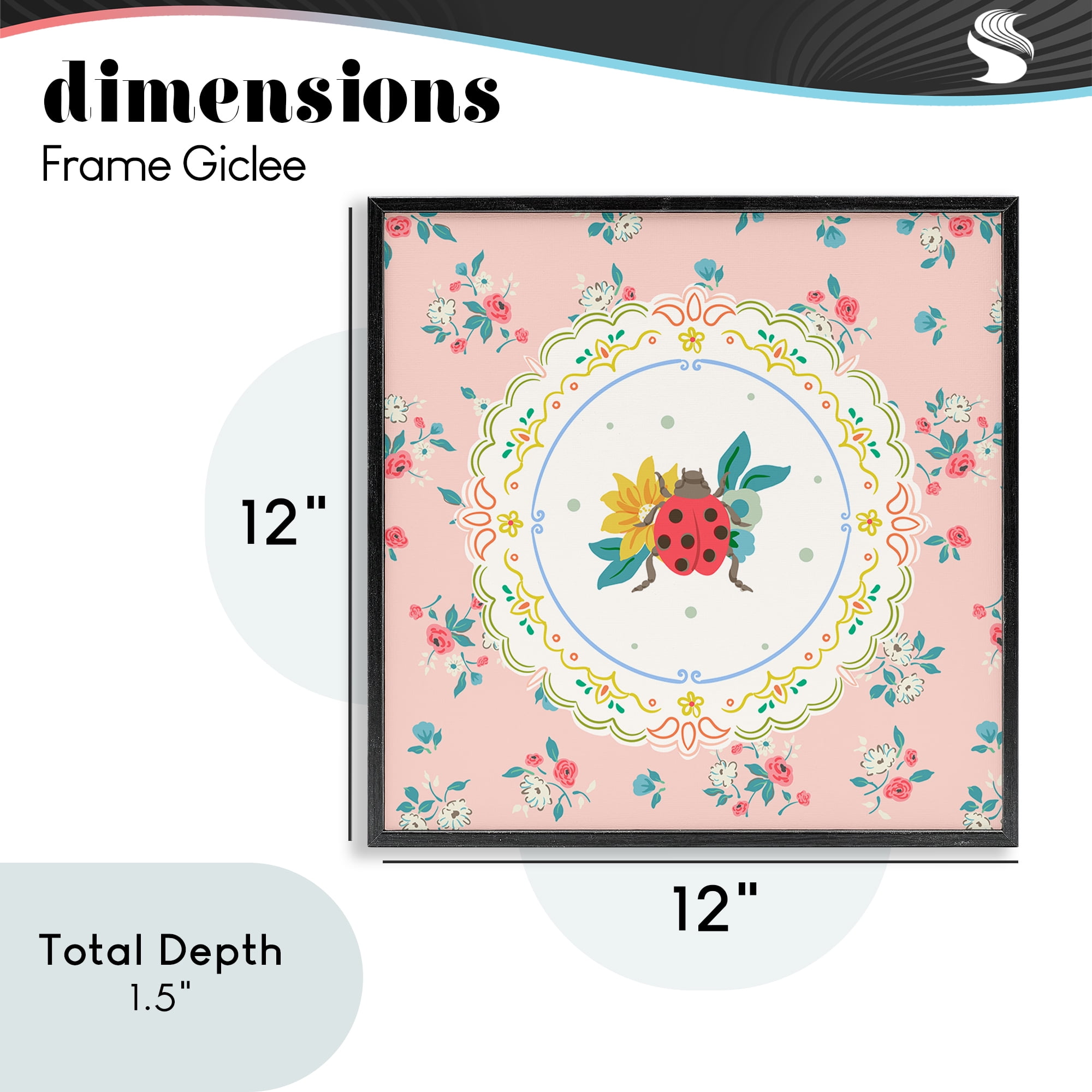 Spring Lady Bug Lace Pattern Black Framed Giclee Art, design by Angela Steahling