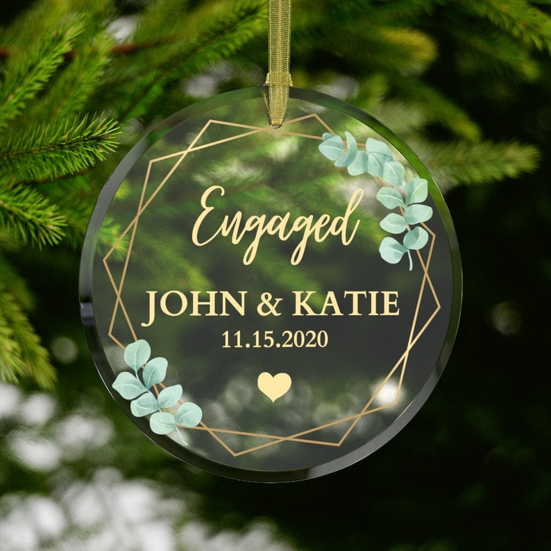 Custom Engagement Glass Christmas Ornament with Custom Couple Names & Date, Engagement Gift, Proposal Keepsake & Christmas Tree Decor for Couples, Partners, Wedding Planning or Holiday Celebrations