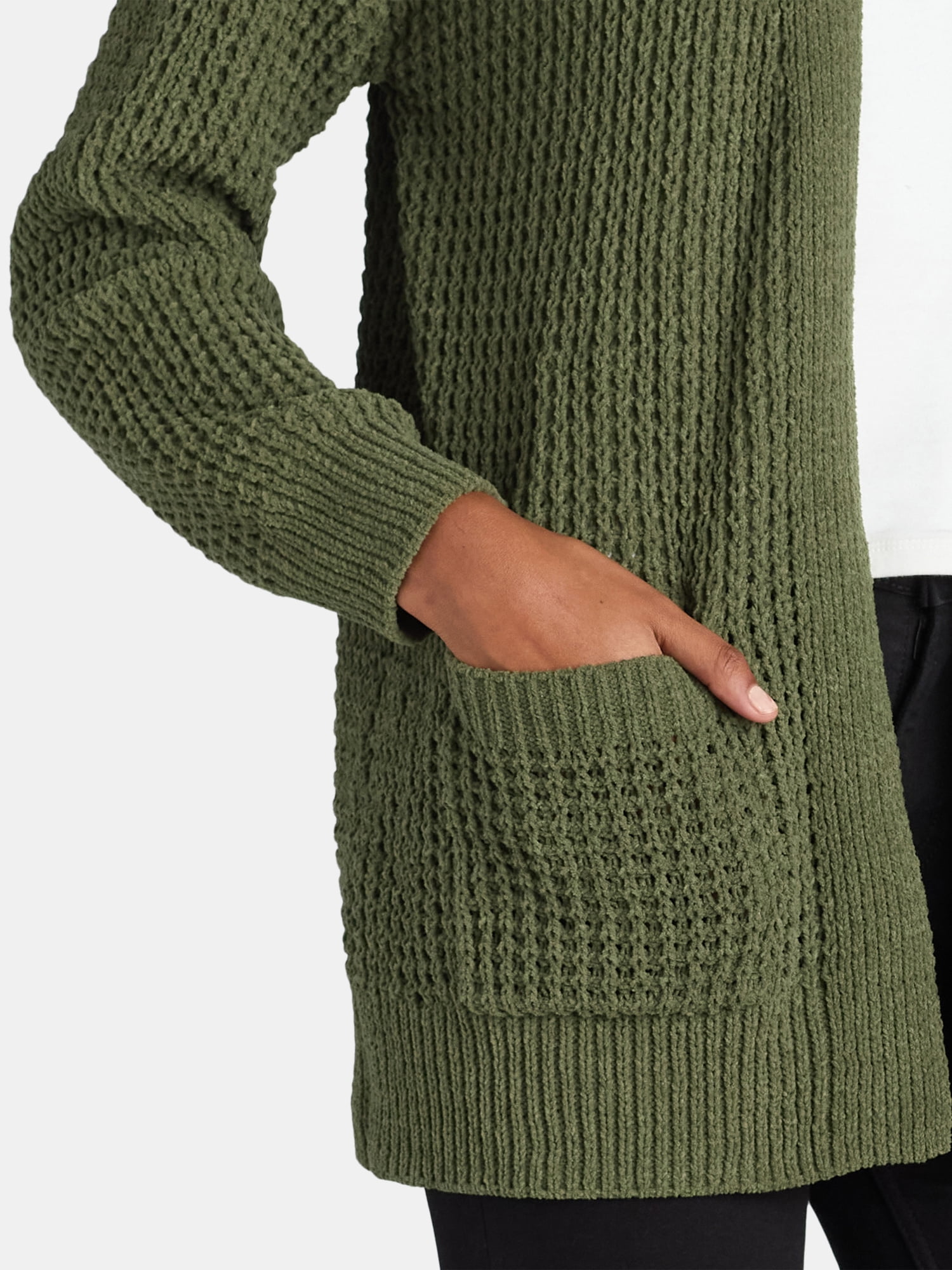 Time and Tru Women's Chenille Cardigan Sweater, Midweight, Sizes