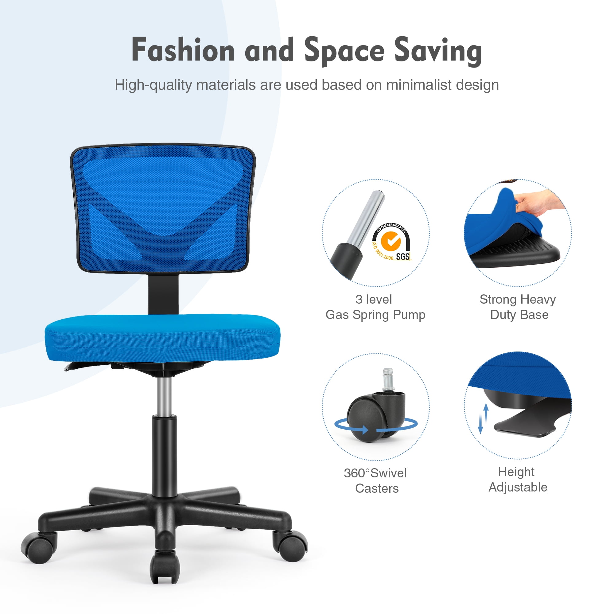 Gianna Mesh Task Chair with Padded Seat for Home Office, Blue