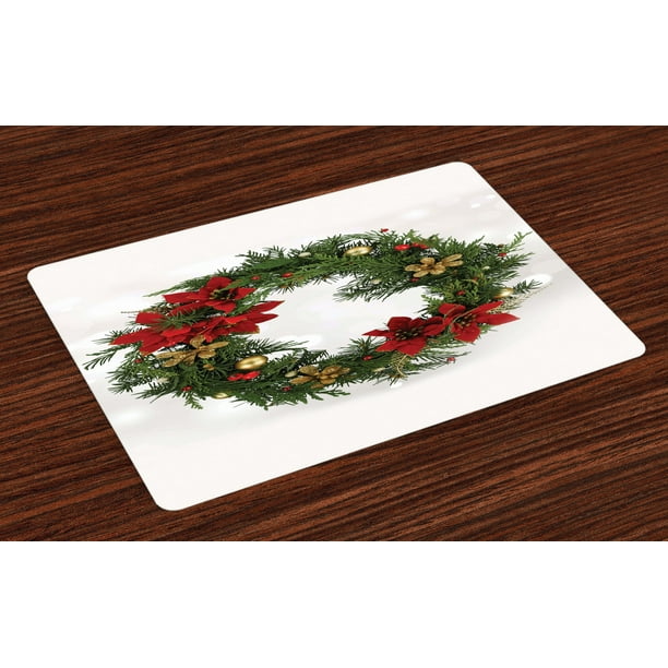 Christmas Placemats Set of 4 Floral Wreath Cultural Design Poinsettia