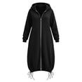 thumbnail image 3 of Kelon Women's Longline Zip Up Hoodie Sweatshirts, Oversized Fleece Cardigan Jacket, Casual Drawstring Hem Coat Tops, Comfy Soft Warm Outfits for Fall Winter, Daily, Travel & Lounge, XL, 3 of 8