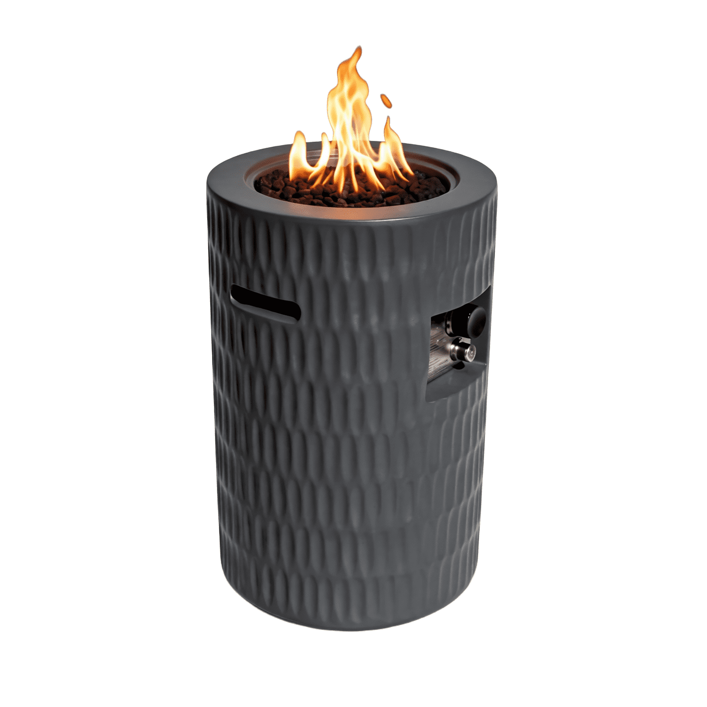 Mintazer 26" Propane Fire Pit, 40,000 BTU Cylindrical Concrete Outdoor Fire Pit with Hidden Tank & Waterproof Cover for Patio Backyard Deck, Dark Grey