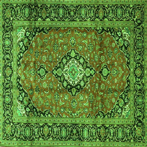 Ahgly Company Indoor Square Medallion Green Traditional Area Rugs, 7' Square