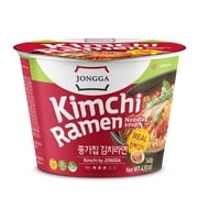Jongga Korean Noodle, Ramen cups, Kimchi Ramen, Veggie vegan Noodle soup cup, Asian food, Korean ramen with Real Kimchi, 4.9oz (Pack of 6)