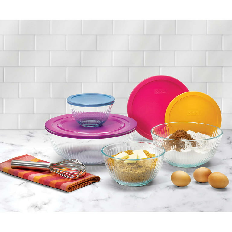 pyrex 100+ Years Glass Mixing Bowls 8-Piece Improved (Limited Edition) -  Assorted Colors Lid