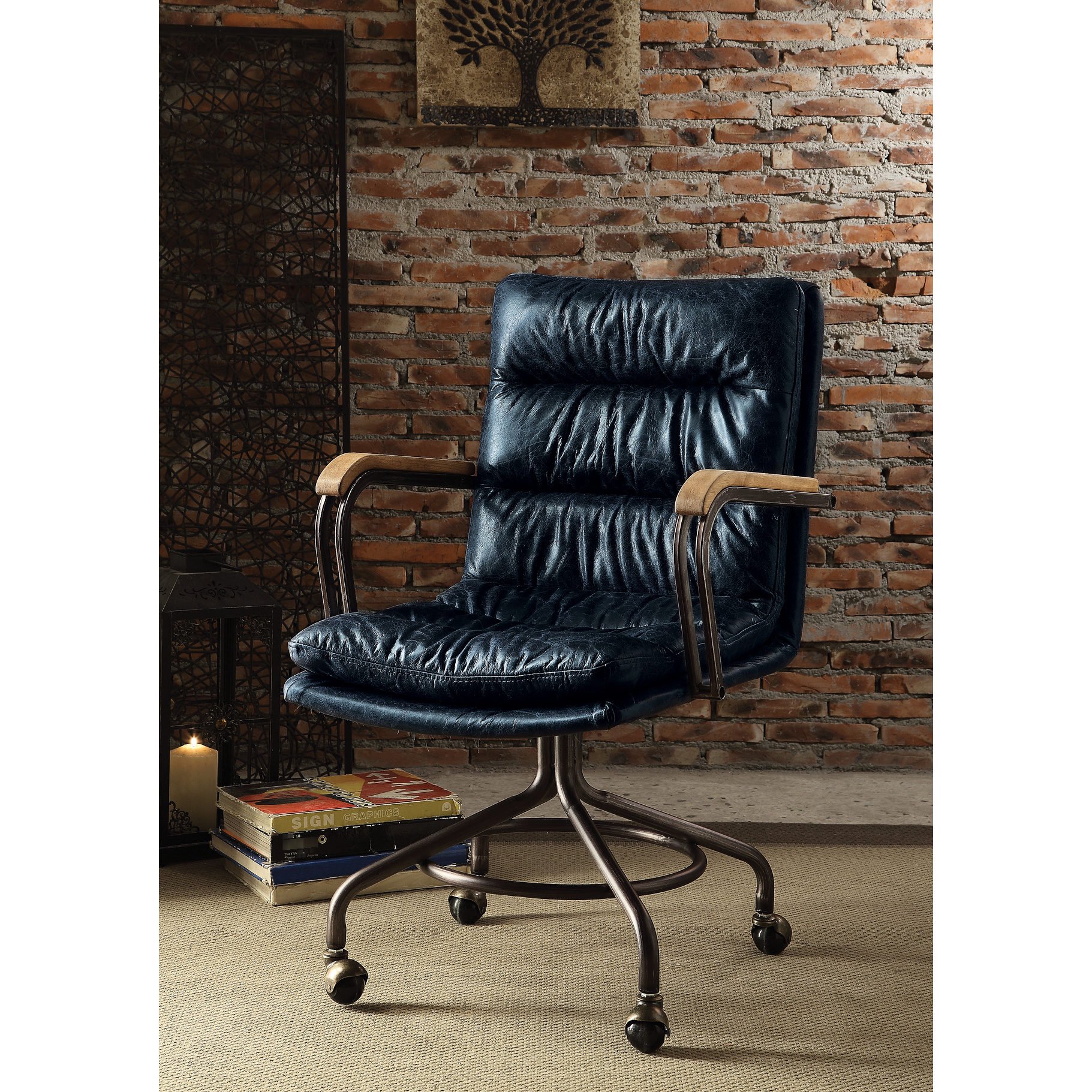 blue leather executive office chair product