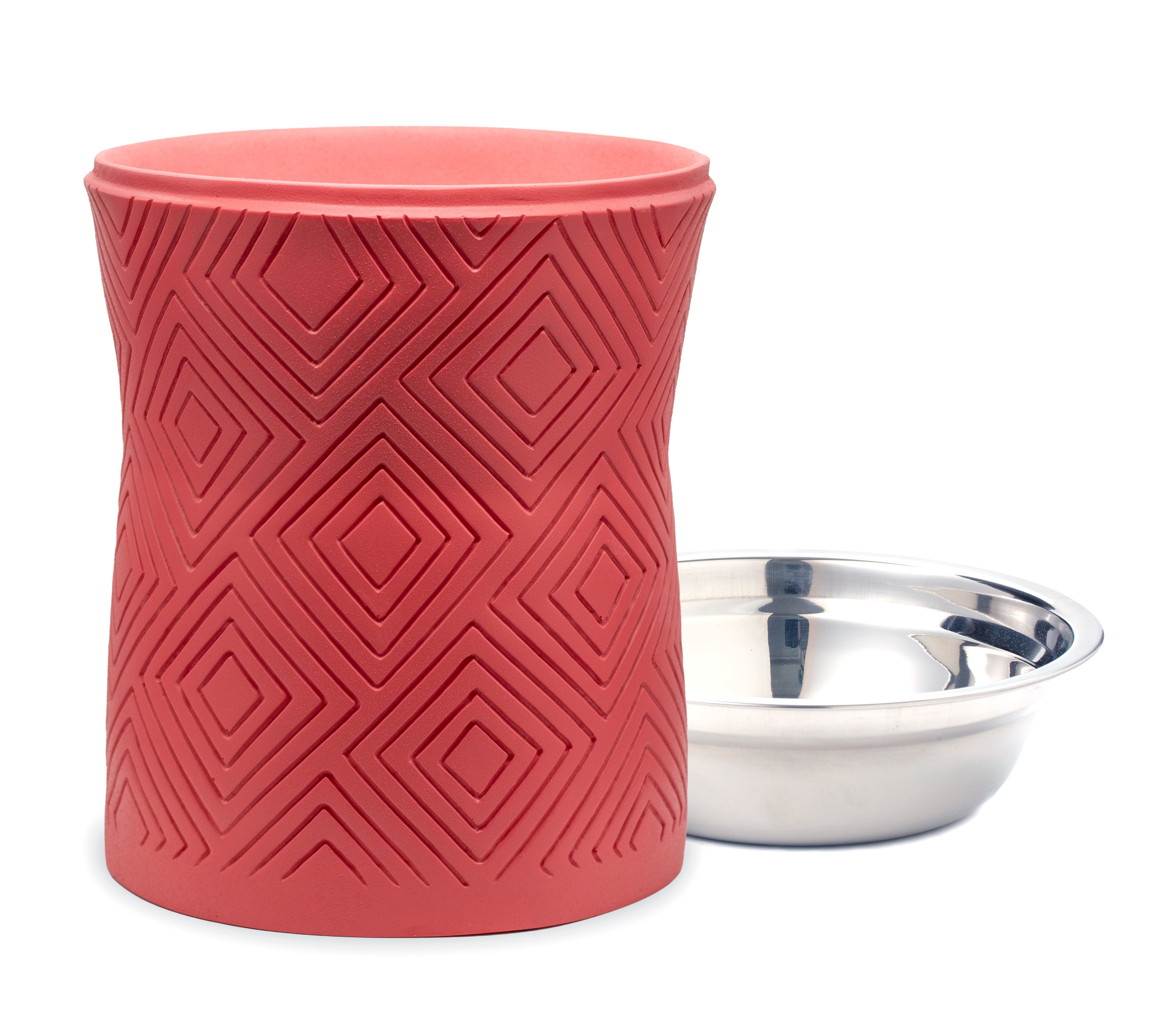 Pet Junkie Santa Fe Elevated Large Polyresin Dog Food & Water Bowl with Stainless Steel Dish for Dogs, Coral Pink