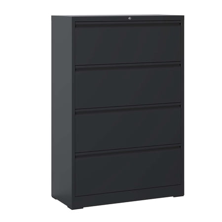 4 Drawer Lateral File Cabinet with Lock Steel Metal Filing Cabinet for Home Office Lockable Storage Cabinet for Legal Letter A4 F4 Size Documents Wide Office Organizer with Hanging Rails