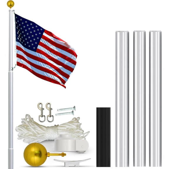 Super Tough USA-Made 20ft Heavy Duty Flag Pole for Outside House - Satin Finish - Residential In-Ground Flagpole - 3-Section High-Grade Aluminum - Includes All Accessories