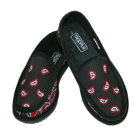 Trooper America - Trooper America Men's Embroidery Bandana Slipper House Shoes, 10, Black, White, Red - Walmart.com