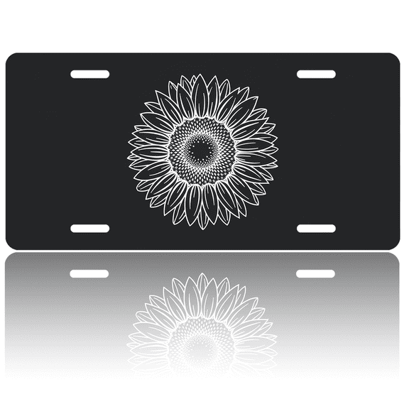 1 Pcs 2D Flat License Plate Covers & Frames, Sunflower For Decorative Front, Waterproof For Decoration Aluminum License Plate Covers & Frames Cover For Men Women, 12" X 6"
