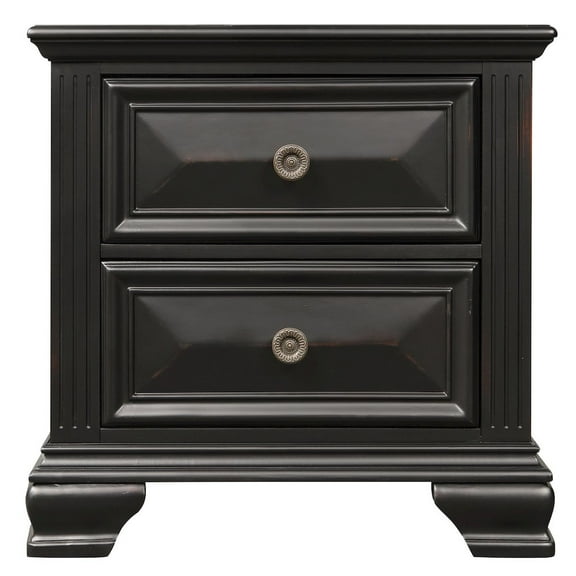 Roundhill Furniture Renova Vintage Black 2-Drawer Nightstand