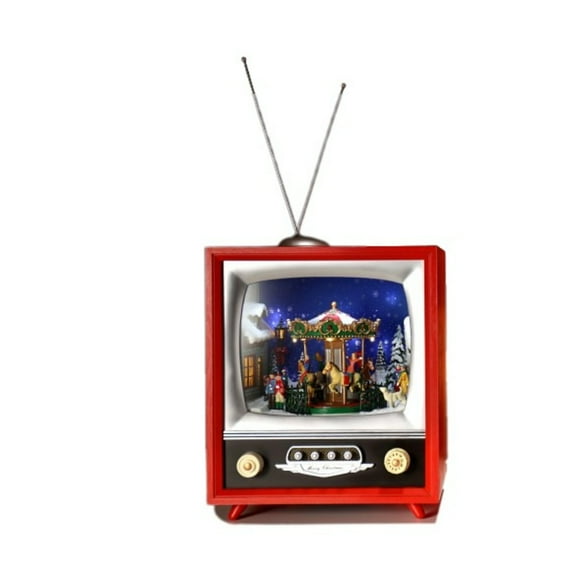 Icy Giftware LED Lighted Carousel TV Christmas Decorations - 17.25" - Red - Set of 2