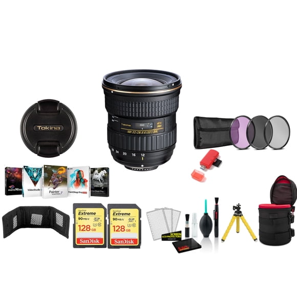 Tokina 12-28mm F/4.0 AT-X Pro APS-C Lens for Canon Wide Angle to Standard Length Lens (ATXAF128DXC)- Kit with 128GB Memory Card, Corel Mac Software and More
