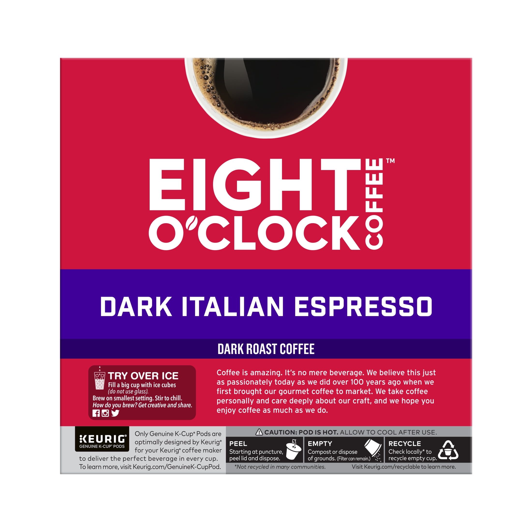 Eight O'Clock Coffee Dark Roast Dark Italian Espresso Coffee Value Pack 32 - 0.34 oz K-Cup Pods