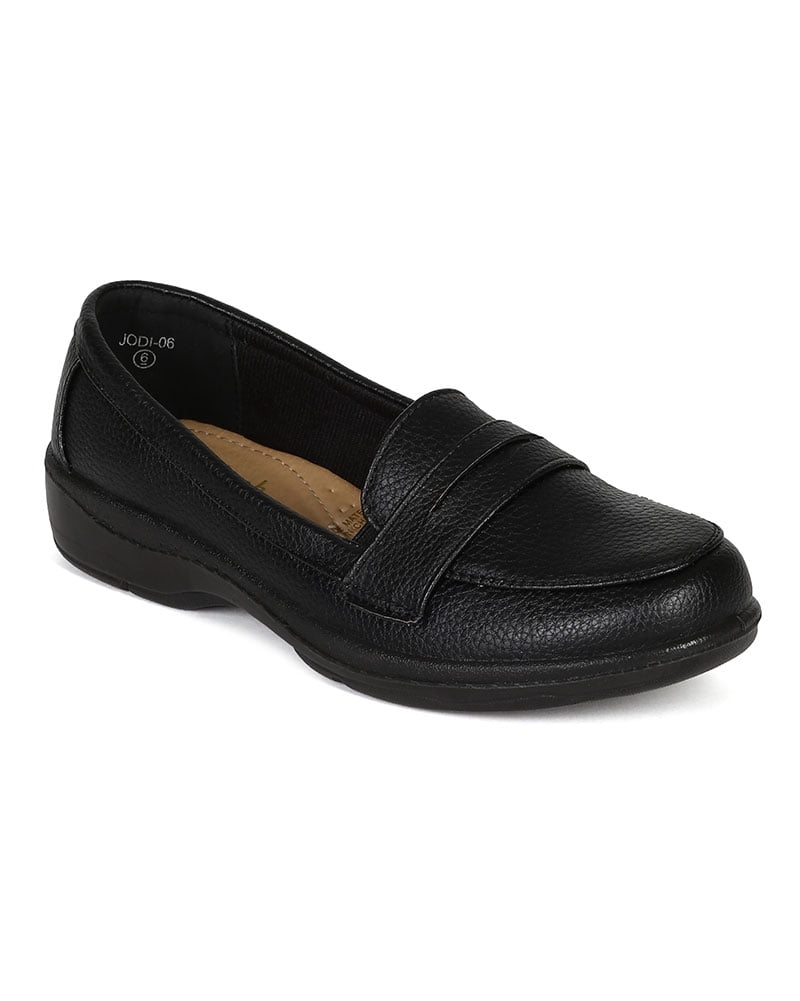 black leatherette slip on loafer