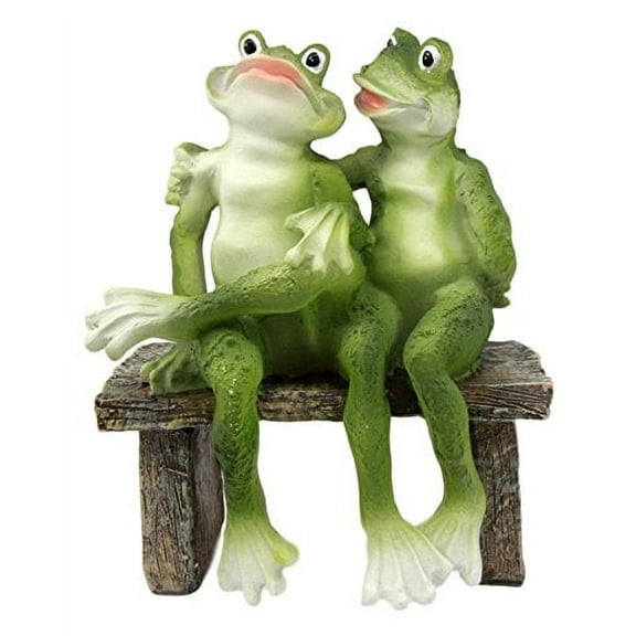 Rainforest Romantic Frog Couple Lovers Sitting On Park Bench Decor Figurine 7"H