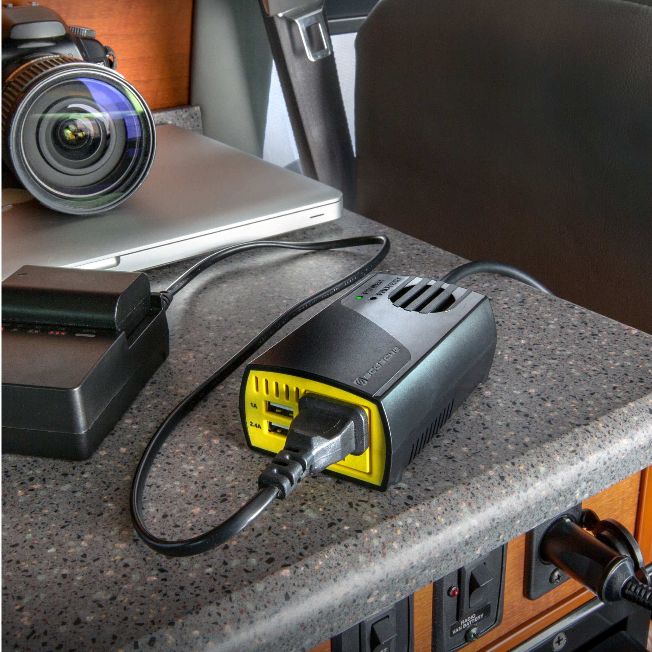 Scosche PI150M Invert150 150W Mobile Power Inverter 1 AC Outlet, 2 USB Ports, 12V Car Adapter New