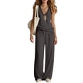 thumbnail image 4 of Two Piece Set for Women Summer Outfits Vacation Trendy Lounge Sets V Neck Matching Sets Dark Gray S, 4 of 6
