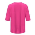thumbnail image 4 of Jewelreauty Half Sleeve Round Neck Shirts Women Casual Loose Solid Color T-Shirts Summer Basic Tee Tunic Tops (M, Hot Pink), 4 of 5