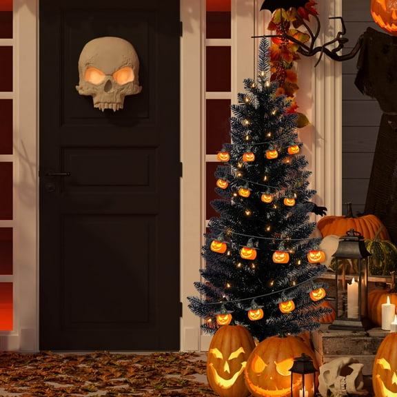 Makeatree 4 ft Black Halloween & Christmas Tree with 50 Lights,112 Branch Tips Mini Holiday Party Xmas Tree